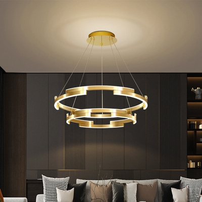 1/2/3-Tier Circle Splicing Pendant Light Postmodern Aluminum Brushed Gold LED Chandelier in Warm/White/3 Color Light, Small/Large