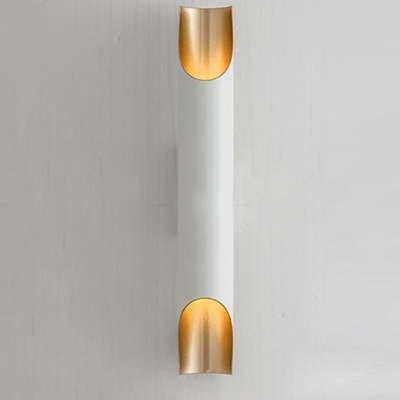 1/2-Bulb Bedroom Wall Sconce Postmodern Black/White and Brass Inside Wall Light with Tube Metal Shade