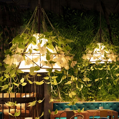 1-Light Diamond Suspension Pendant Vintage Green Iron Small/Medium/Large Plant Hanging Lamp over Table