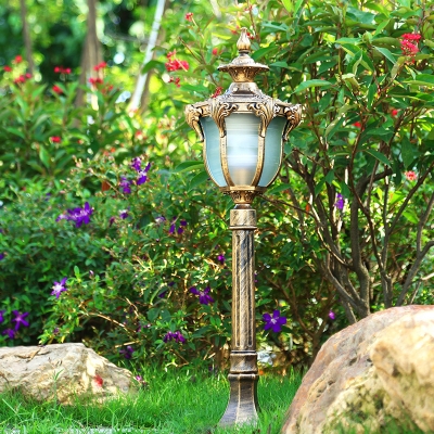 1 Bulb Frosted Glass Ground Lantern Antique Black/Bronze Bell Shaped Garden Path Light, 31.5