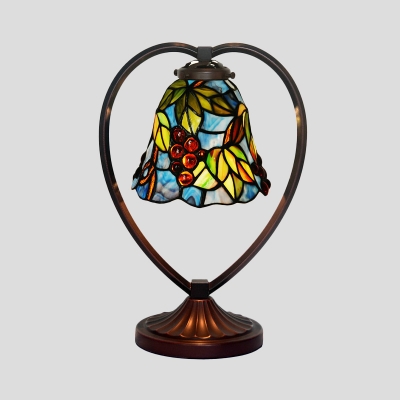 1 Head Grape and Leaf Night Light Tiffany Blue Handcrafted Stained Glass Table Lamp with Heart Frame