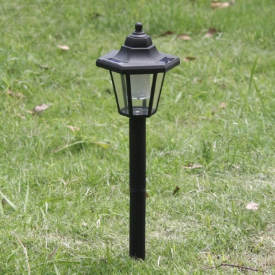 1 Piece Hexagon Solar Lawn Lighting Vintage Plastic Path LED Ground Lamp in Black, White/Multicolored Light