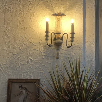 2-Light Candle Wall Lighting Country Distressed White Wood Wall Mounted Lamp for Living Room
