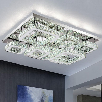 6-Head Living Room Ceiling Flush Mount Modern Clear Flush Light with Layered Crystal Shade