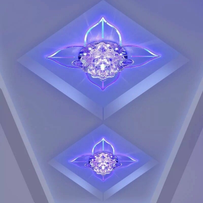 9/11w Petal LED Ceiling Light Fixture Contemporary Clear Crystal Corridor Flush Mount in Warm/Purple/Multicolored Light