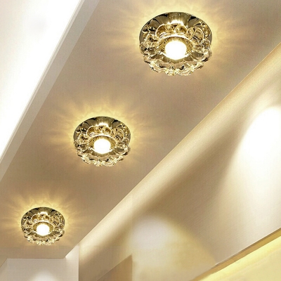 Amber Crystal Flower Blossom Flush Light Minimalist LED Ceiling Mounted Lamp in Yellow/White Light for Foyer