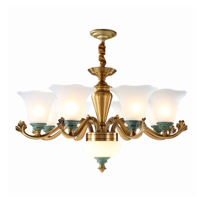 Antiqued Brass 6/8/10-Bulb Chandelier Traditional Frosted White Glass Flower Hanging Ceiling Light