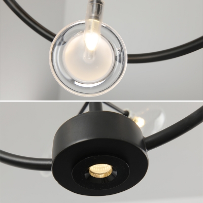Black/Gold Ring Pendulum Light Creative Modern 9-Light Metal Pendant Chandelier with Twig Acrylic Shade