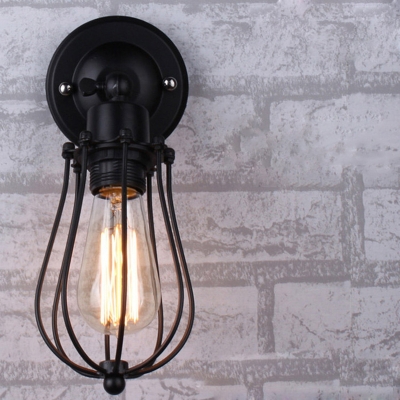 Black Pear-Shape Rotating Wall Light Farmhouse Iron 1/2-Light Living Room Wall Mounted Lamp