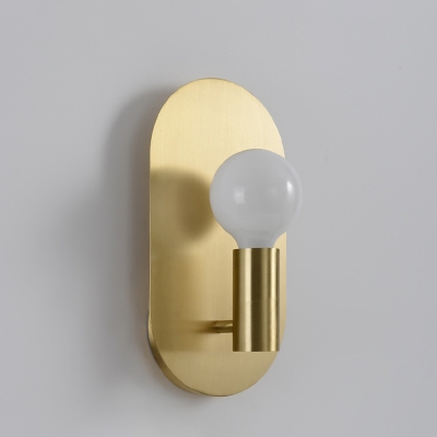 Brass Oblong Wall Light Fixture Minimalist 1-Light Metal Sconce Lamp with Open Bulb Design