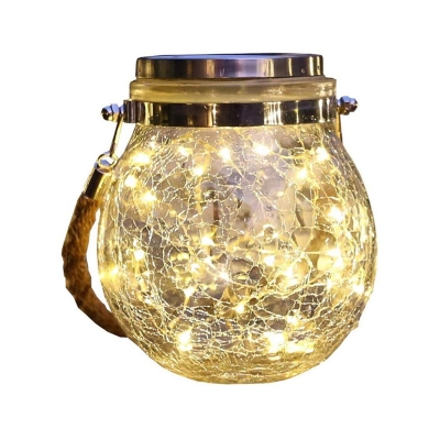 Clear Crackle Glass Ball Jar Solar Pendant Nordic LED Hanging Light with Rope Handle
