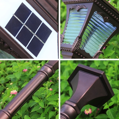 Clear Ribbed Glass Square Landscape Lantern Traditional Solar LED Patio Ground Light in Coffee