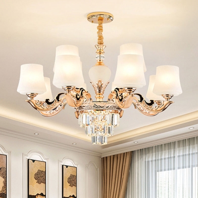 Conic White Glass Chandelier Light Fixture Modernism 6/8/15 Lights Gold Wall Lamp for Living Room