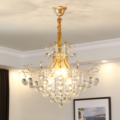 Crystal Cascade Pendant Chandelier Traditional 6/8/10 Lights Living Room Suspension Light in Gold, 14