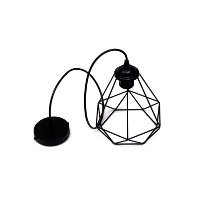 Diamond Cage Iron Pendulum Light Retro 1-Light Dining Table Ceiling Pendant Light in Black