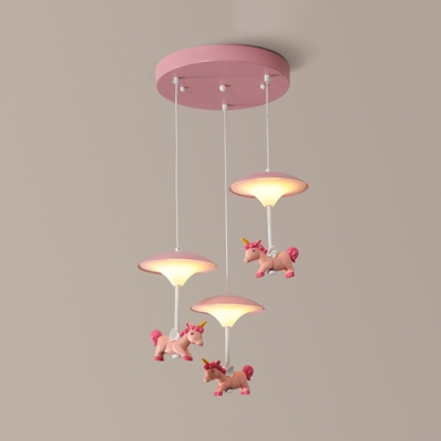 Flying Horse Kids Bedroom Cluster Pendant Resin 1/3/5-Bulb Cartoon Hanging Light Fixture in Pink