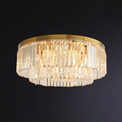 Gold Round Flush Ceiling Light Post-Modern 3/6/8/10 Bulbs K9 Prismatic Crystal Flush Mount, 12