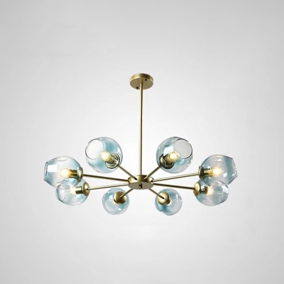 Gradient Blue/Clear Dimple Glass Sputnik Chandelier Modern 6/8/12 Lights Black/Gold Hanging Light Fixture
