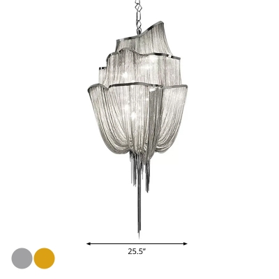 Hand-Woven Aluminum Chain Tassel Chandelier Modern Glam Small/Large Ceiling Hang Light in Silver/Gold
