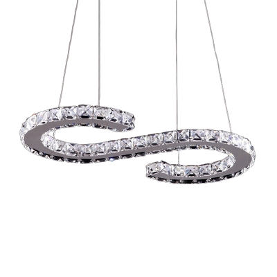 Heart/S-Shaped/Ring Crystal Hanging Lamp Simplicity Clear Crystal Encrusted LED Pendant Chandelier over Table