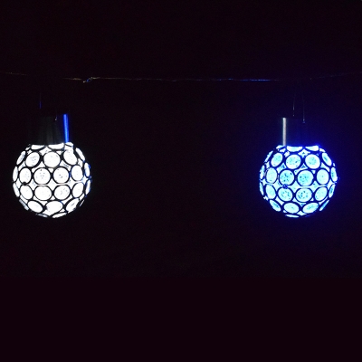 Hollowed out Ball Pendant Light Modern PVC Garden Solar LED Landscape Lamp in Stainless Steel, White/Multicolored Light