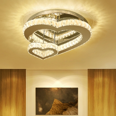 Loving Heart Ceiling Flush Light Modern Clear Crystal Bedroom LED Flush Mounted Lamp in Chrome