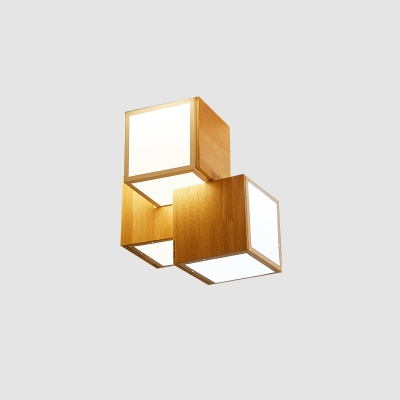 Matrix Cube Wood Flush Mount Novelty Modern 1/3/6-Light LED Ceiling Light Fixture in Warm/White/3 Color Light