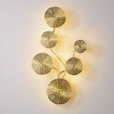 Modern Lotus Leaf Wall Sconce Metal 4/6/8 Heads Living Room Wall Mounted Light in Brass