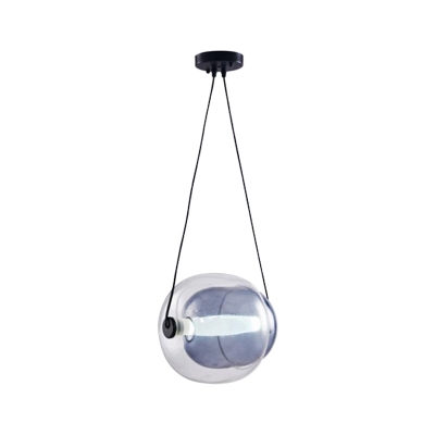 Oval Pendant Ceiling Lamp Designer Clear and Purple Blown Glass Single Bedside Hanging Light Fixture