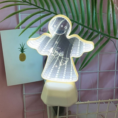 Plastic Angel/Deer/Snowman Night Lighting Cartoon Battery Powered LED Table Lamp in White for Kids Room