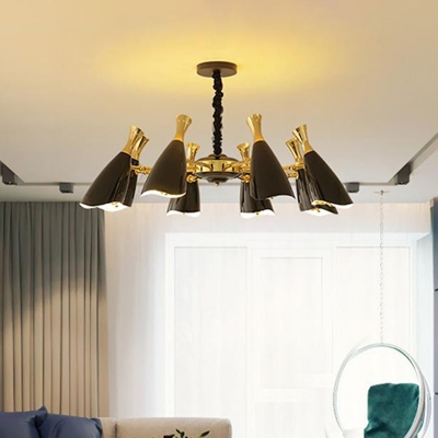 Postmodern Horn Shaped Chandelier Metal 6/8/10-Light Bedroom Ceiling Lamp in Black/White with Swivel