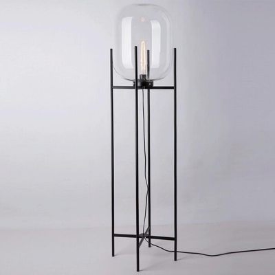 Postmodern Pill Capsule Floor Lamp Amber/Clear/Smoke Grey Glass Single Living Room Quadpod Standing Light in Black