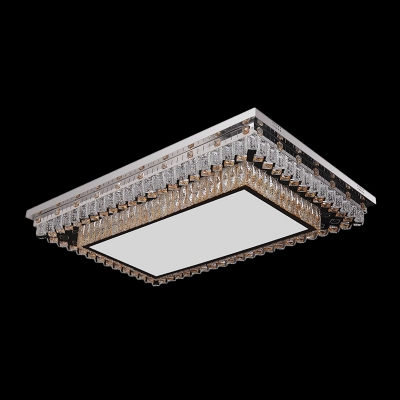 Rectangle Carved Ceiling Lamp Contemporary Cut Crystal Living Room LED Flush Mount Light in Clear