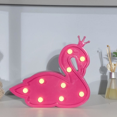 Red/Pink/Blue Swan Mini Night Light Cartoon Plastic Battery Powered LED Wall Lamp for Girls Room