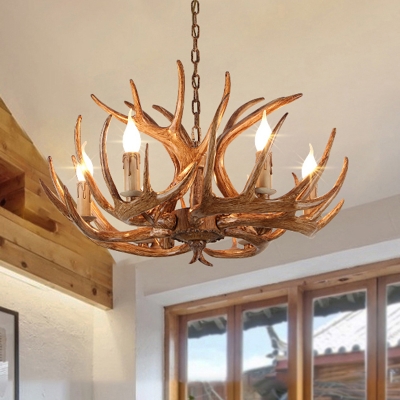Resin Faux Antler Chandelier Lighting Rustic 4/6/8 Lights Living Room Ceiling Hang Lamp in Brown