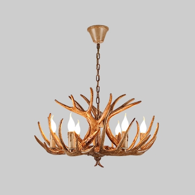 Resin Faux Antler Chandelier Lighting Rustic 4/6/8 Lights Living Room Ceiling Hang Lamp in Brown