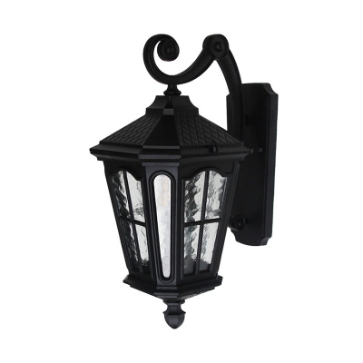 Rustic Small/Large Lantern Sconce 1-Light Ripple Glass Wall Mounted Light Fixture in Black/Bronze