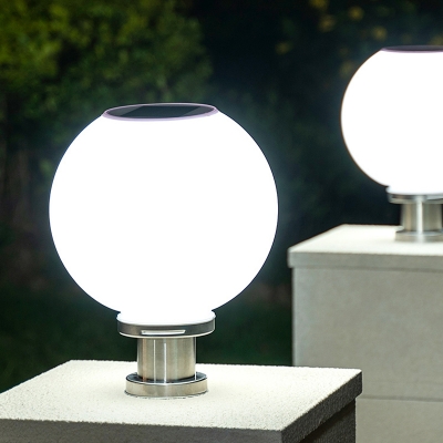 Silver LED Post Lighting Simple Acrylic Globe Solar Powered Patio Light, 8