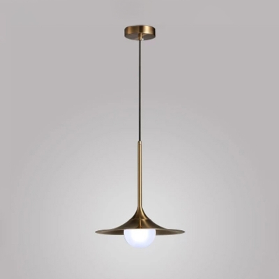 Single Bedside Pendant Light Kit Postmodern Gold Hanging Lamp with Trumpet Flared/Disc/Cone Metal Shade
