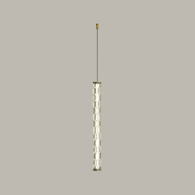 Small/Large Pole Dining Table Suspension Light Clear Textured Glass Horizontal/Vertical Simple LED Island Pendant in Gold