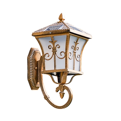 Solar LED Outdoor Wall Lantern Antique Flared Square White Glass Wall Light Kit in Black/Bronze, 10