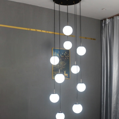 Sphere Cream Glass Multi-Light Pendant Modern Style 8/10 Heads Black Hanging Light Fixture
