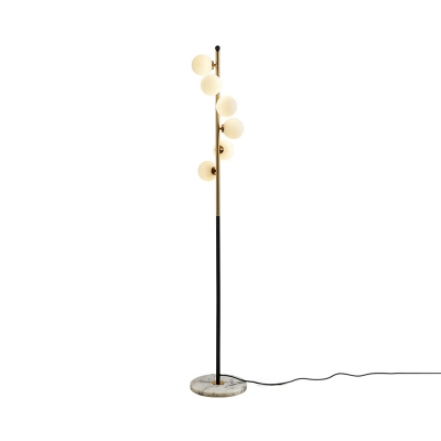 Spiral Ball Floor Light Postmodern Ivory Glass 6 Bulbs Gold and Black Stand Up Lamp