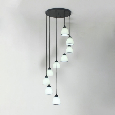 Spiral Stairs Pendant Light Fixture White Bell Glass 6/9 Heads Nordic Style Multiple Hanging Light