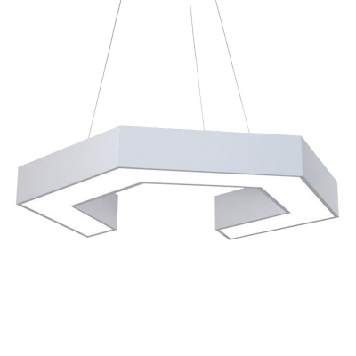 Square C Shaped Hanging Light Simplicity Acrylic Living Room LED Pendant Lighting in Black/White, 16