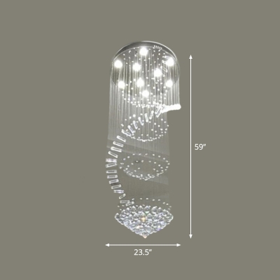 Stainless Steel 9/12-Bulb Flush Light Stylish Modern Crystal Spiral Small/Medium/Large Ceiling Mount Light Fixture