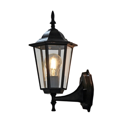 Tapered Outdoor Lantern Wall Sconce Retro Clear Glass Panel 1-Light Black/Bronze Wall Lamp Fixture