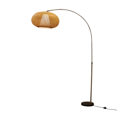 Twist/Round/Bowl Shade Bedside Floor Lamp Bamboo Single Asia Small/Large Standing Light with Arc Arm in Wood