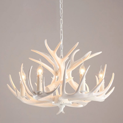 White/Brown Resin Pendant Light Antler 6/8/9 Bulbs Cottage Style Ceiling Chandelier for Restaurant