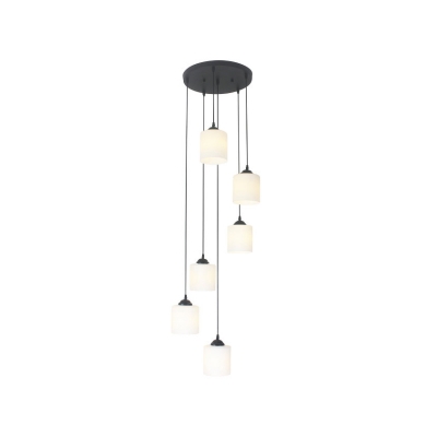 White Glass Cylinder Multi-Light Pendant Nordic 3/6 Lights Bedroom Suspension Lamp with/without Antler Decor